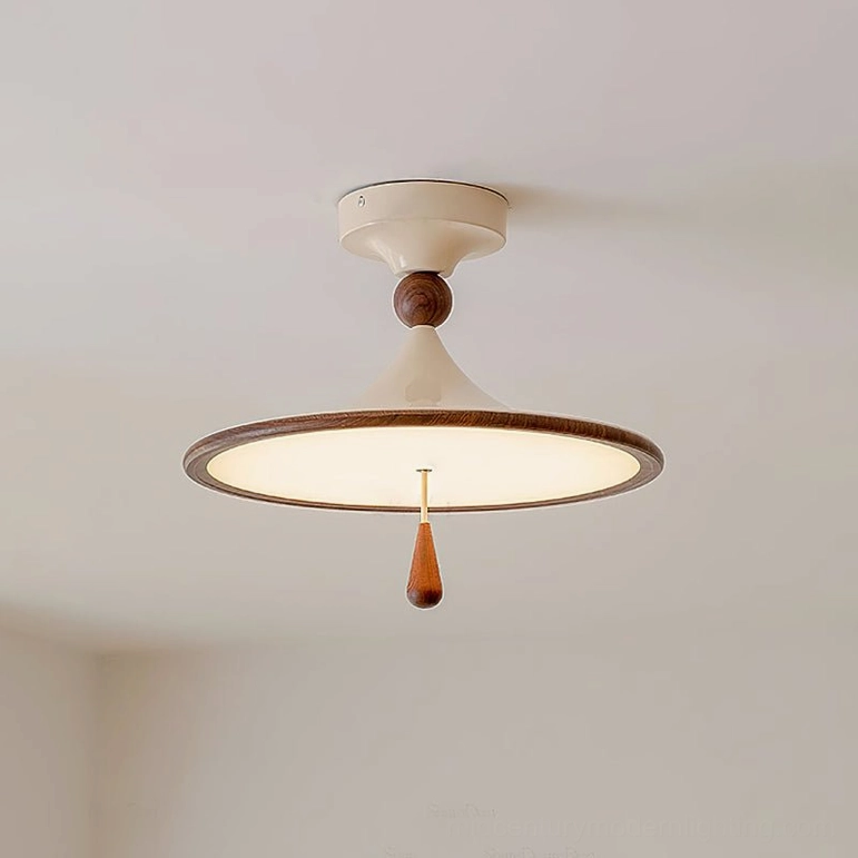 Tomaso mid-century modern dimming ceiling light with warm triac dimming in walnut color and beige finish