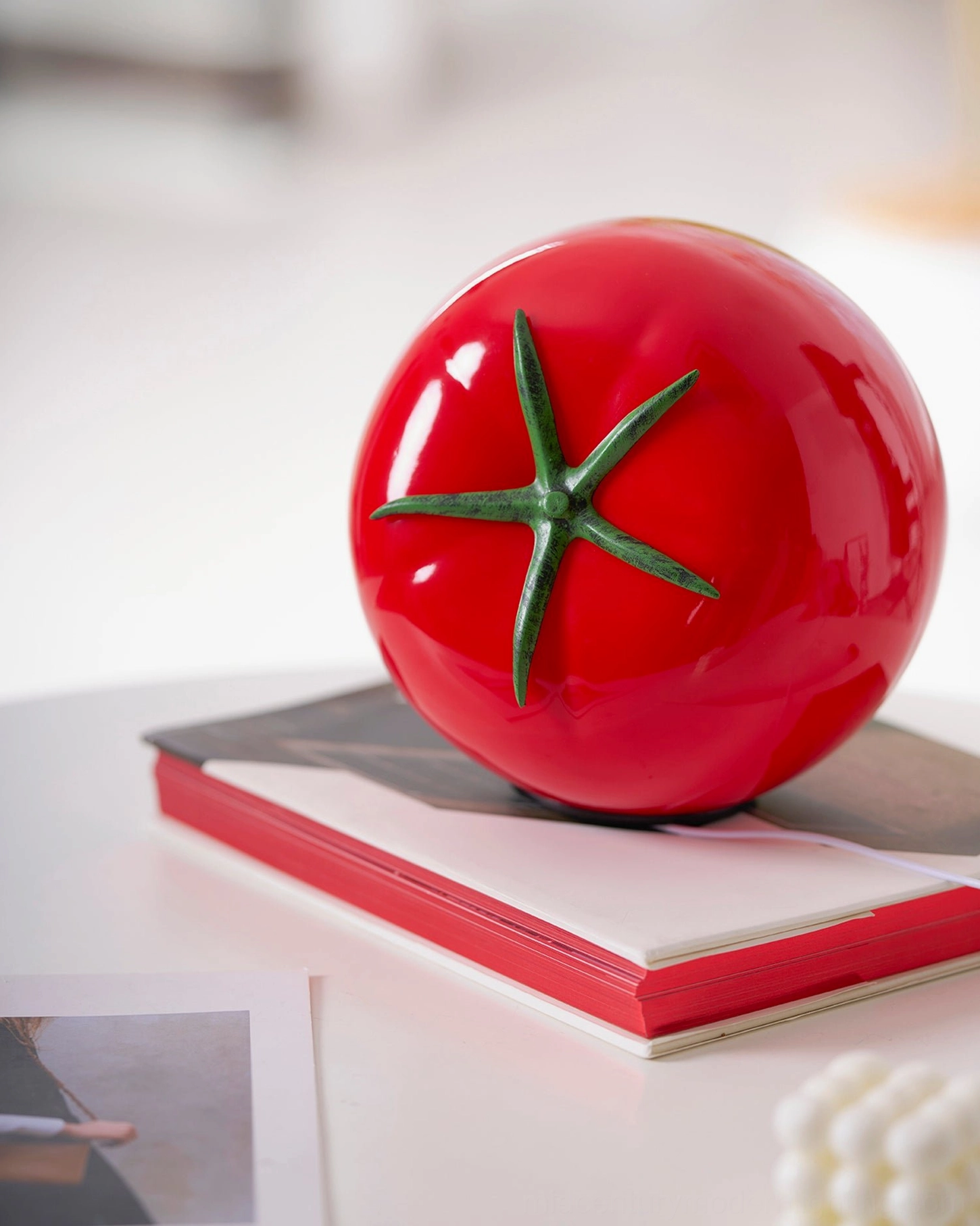 Red tomato lamp hand-formed glass base with metal hardware stability