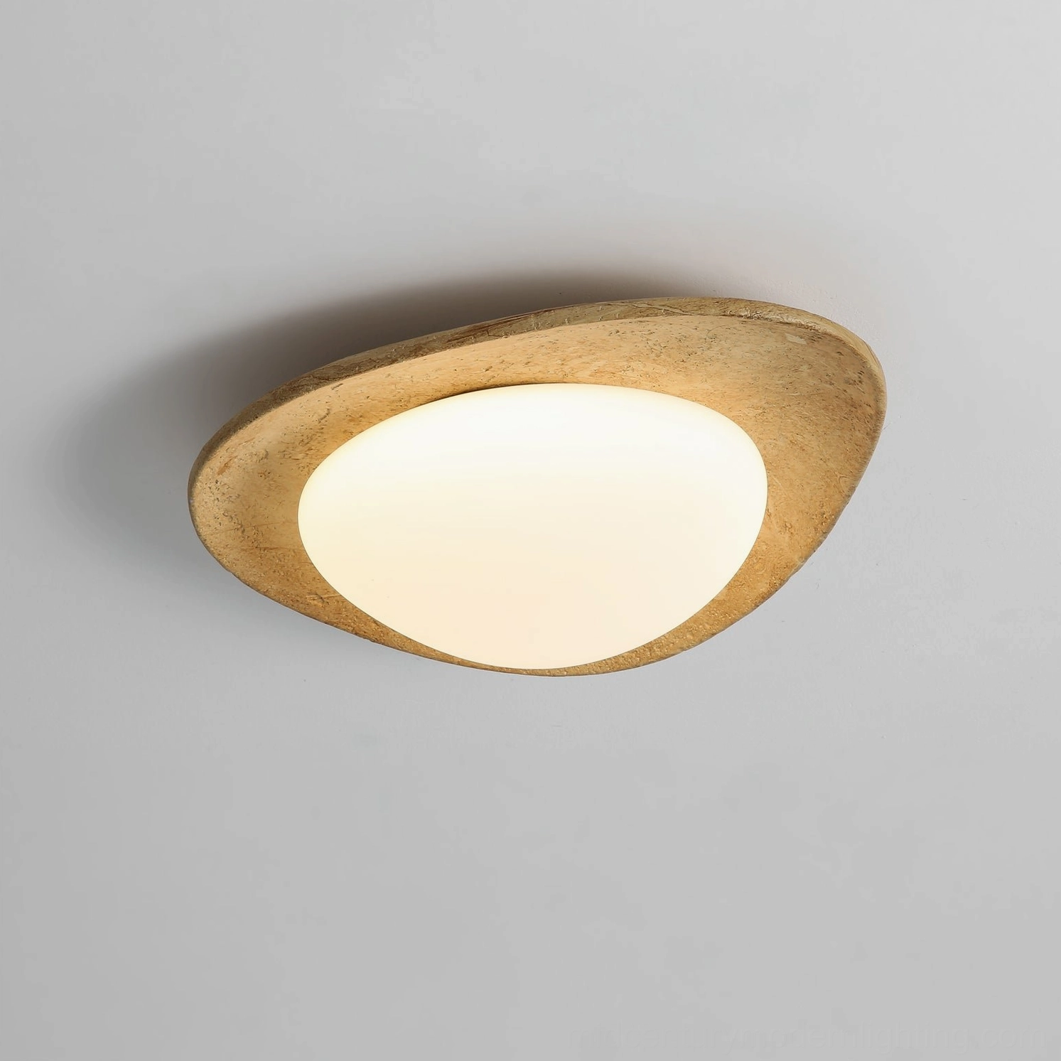 Topo organic ceiling light beige finish stone base with three frosted acrylic diffusers product beauty shot