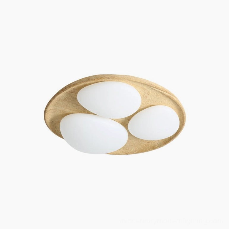 Topo organic stone ceiling light model B size comparison showing larger statement fixture in styled interior