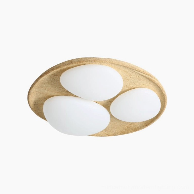 Topo contemporary ceiling fixture model B 86cm diameter warm light installed overhead view in modern bedroom
