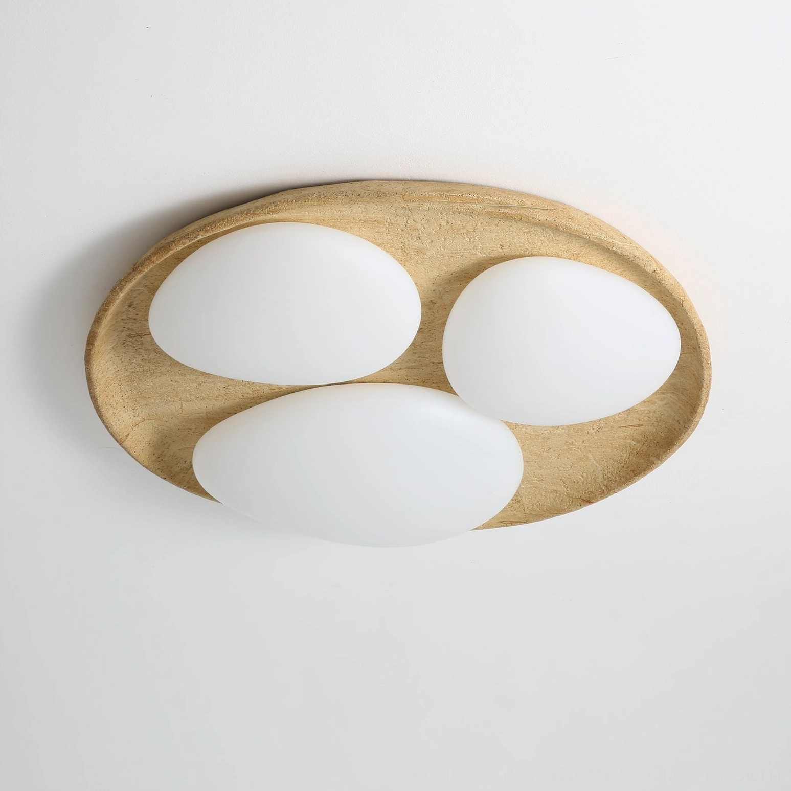Topo contemporary stone ceiling fixture three-lamp design profile view showing proportions and sculptural form