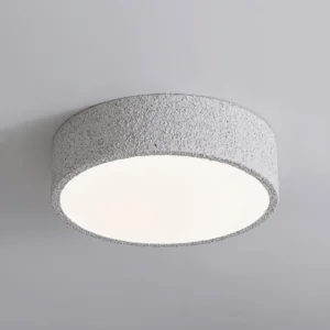 Low-profile flush mount Toren ceiling light showing textured grey frame and frosted white panel