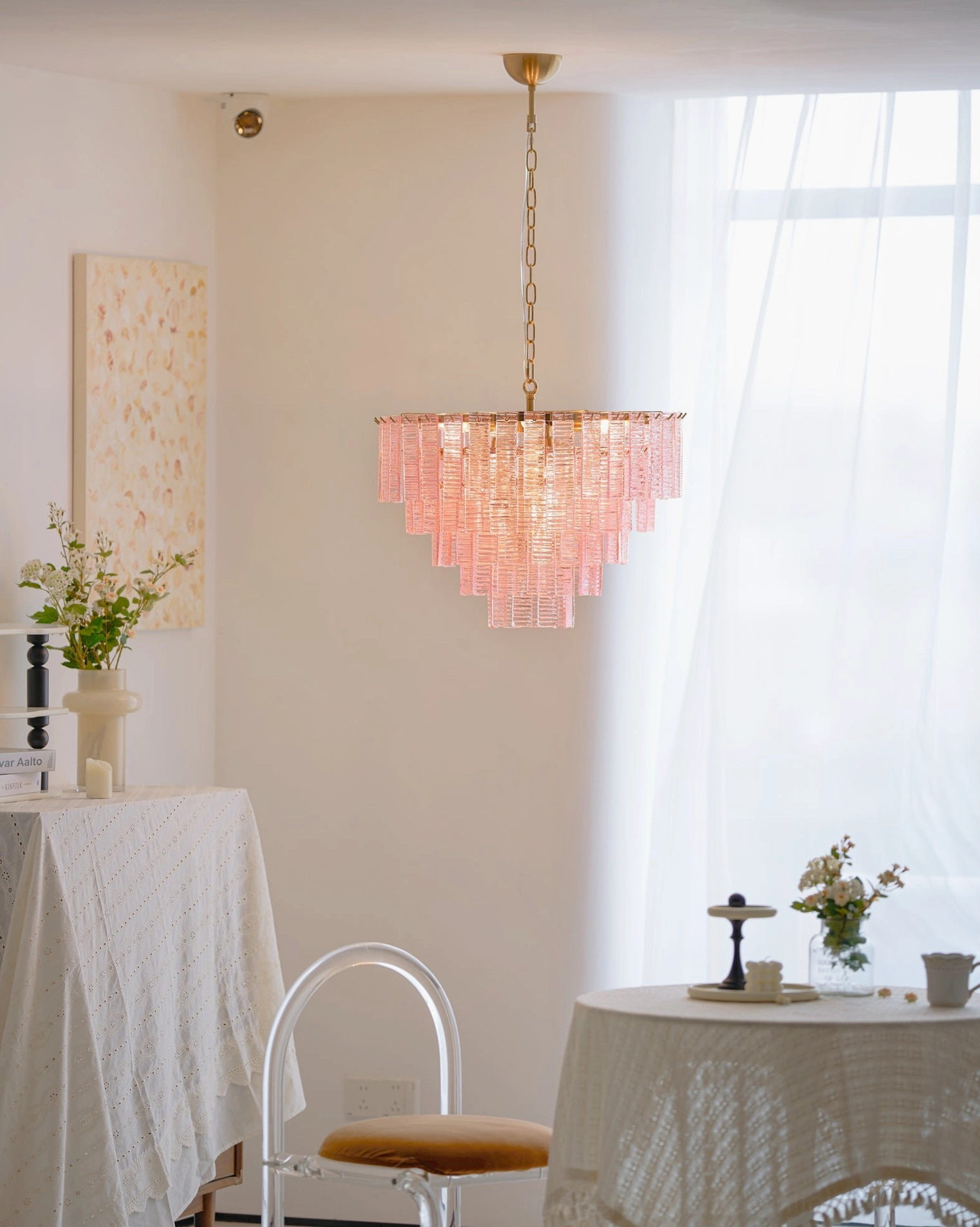Toronto chandelier architectural view highlighting geometric precision of tiered glass layers