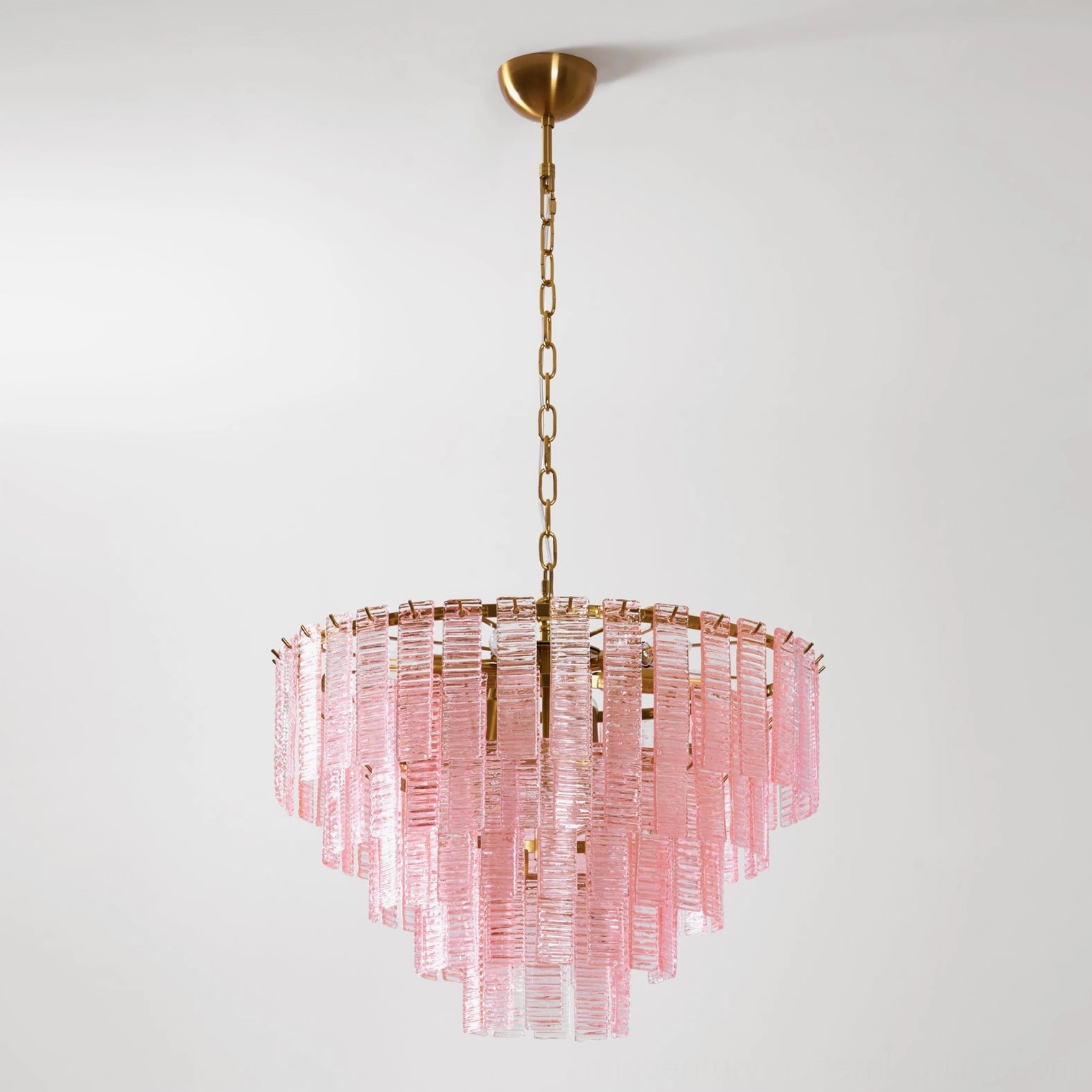 Toronto chandelier complete assembly view showing all seven glass tiers and brass framework