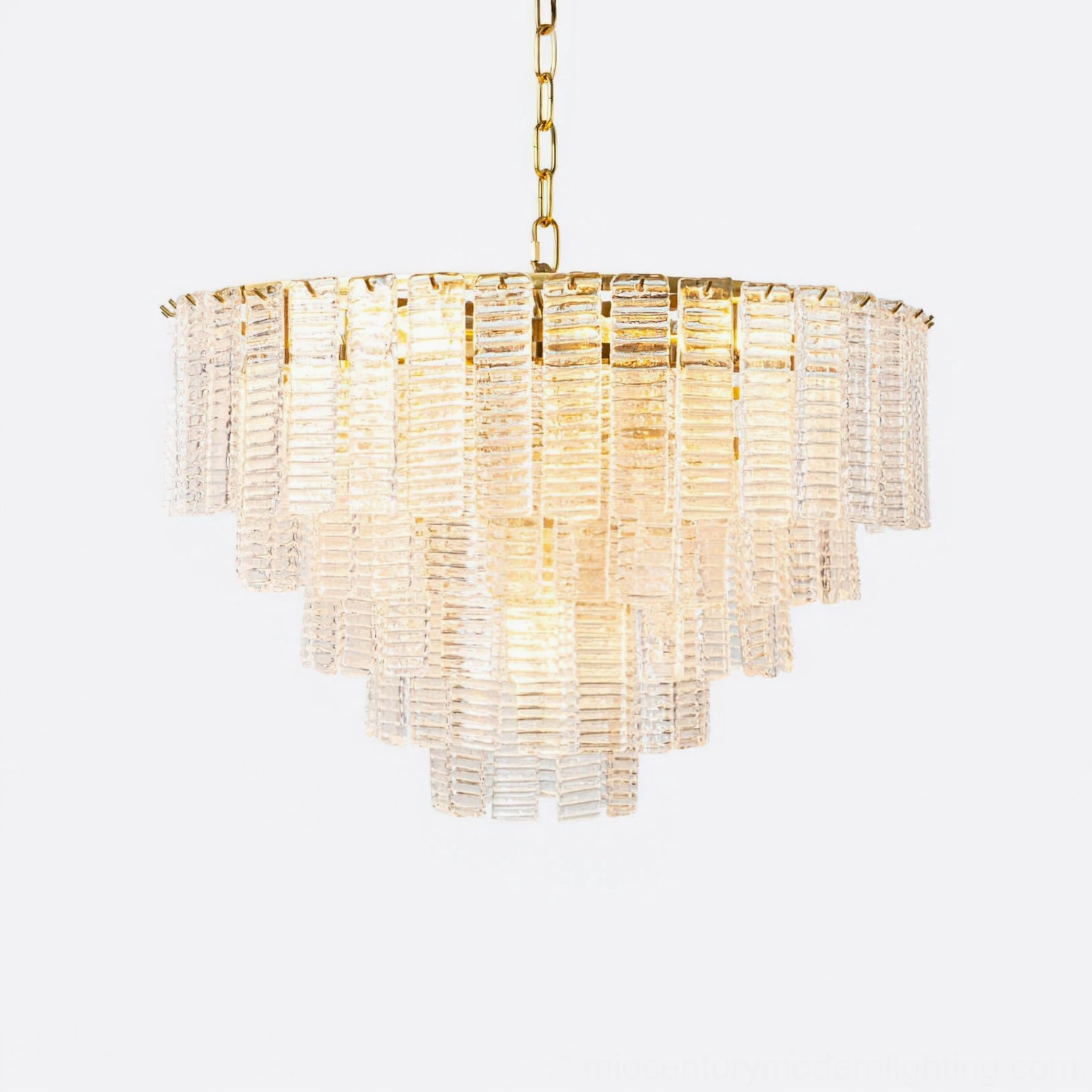 Toronto chandelier full product showcase with complete tiered glass assembly on neutral background