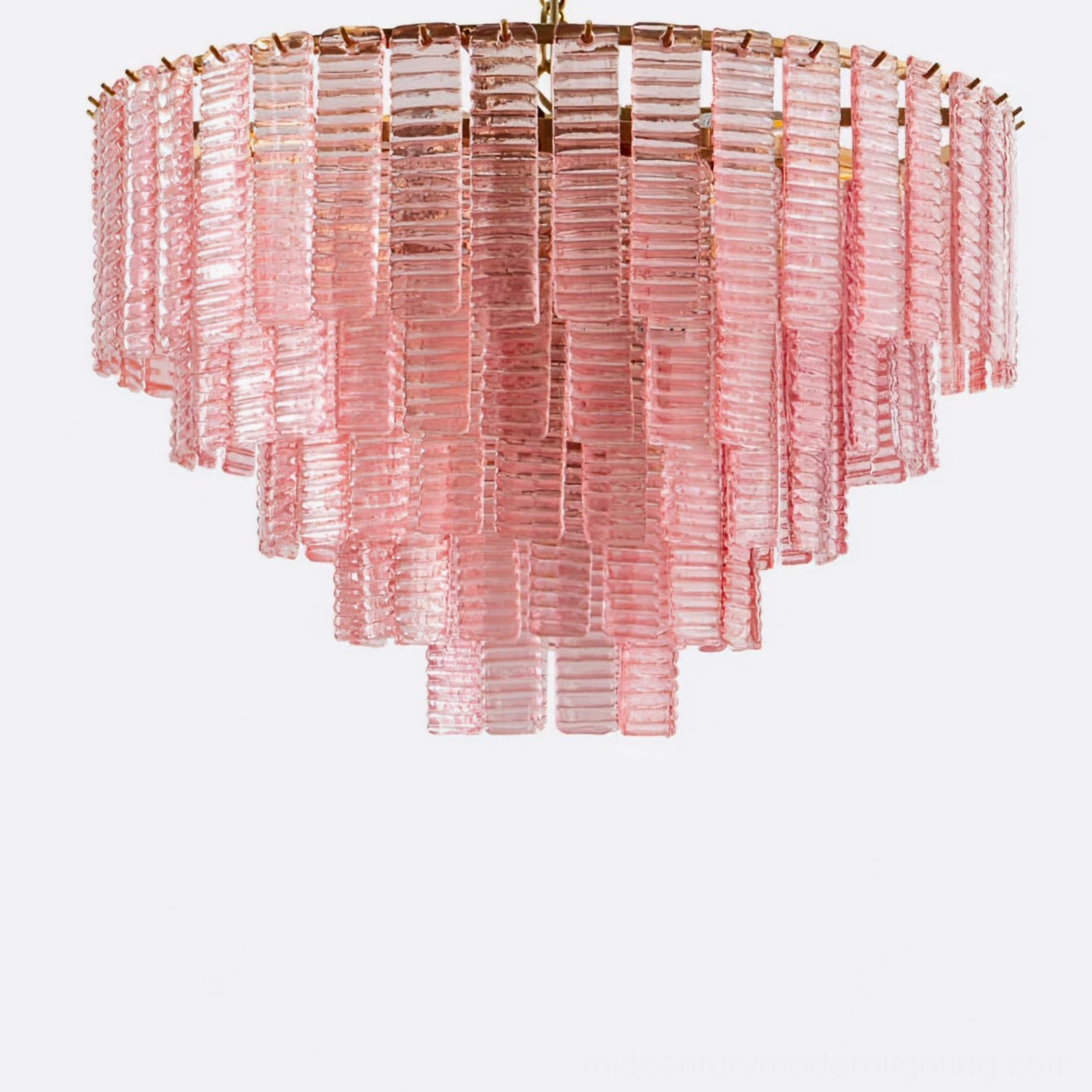 Toronto tiered chandelier low angle view showcasing stacked glass layers and brass metal framework