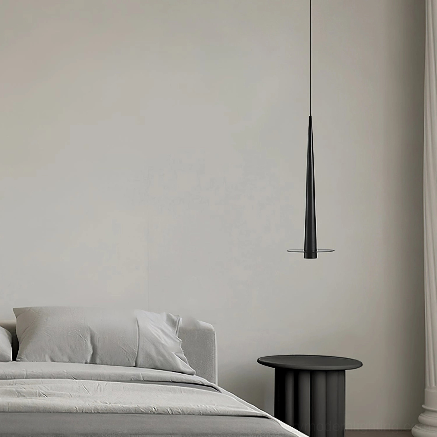 Toronto black pendant lamp modern bedroom - suspended tapered metal fixture above bed