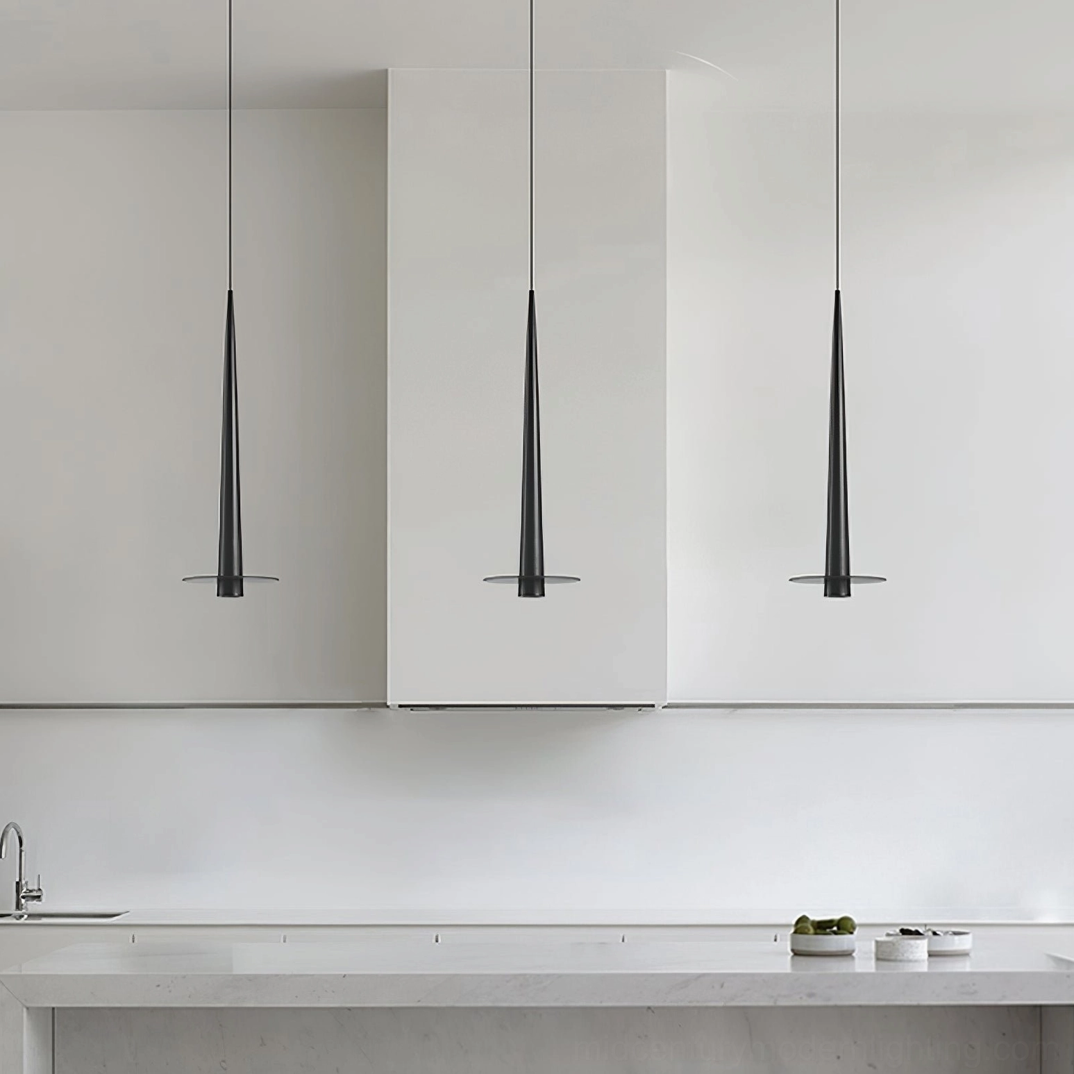 Toronto black pendant lamps kitchen - triple suspended tapered fixtures above countertop