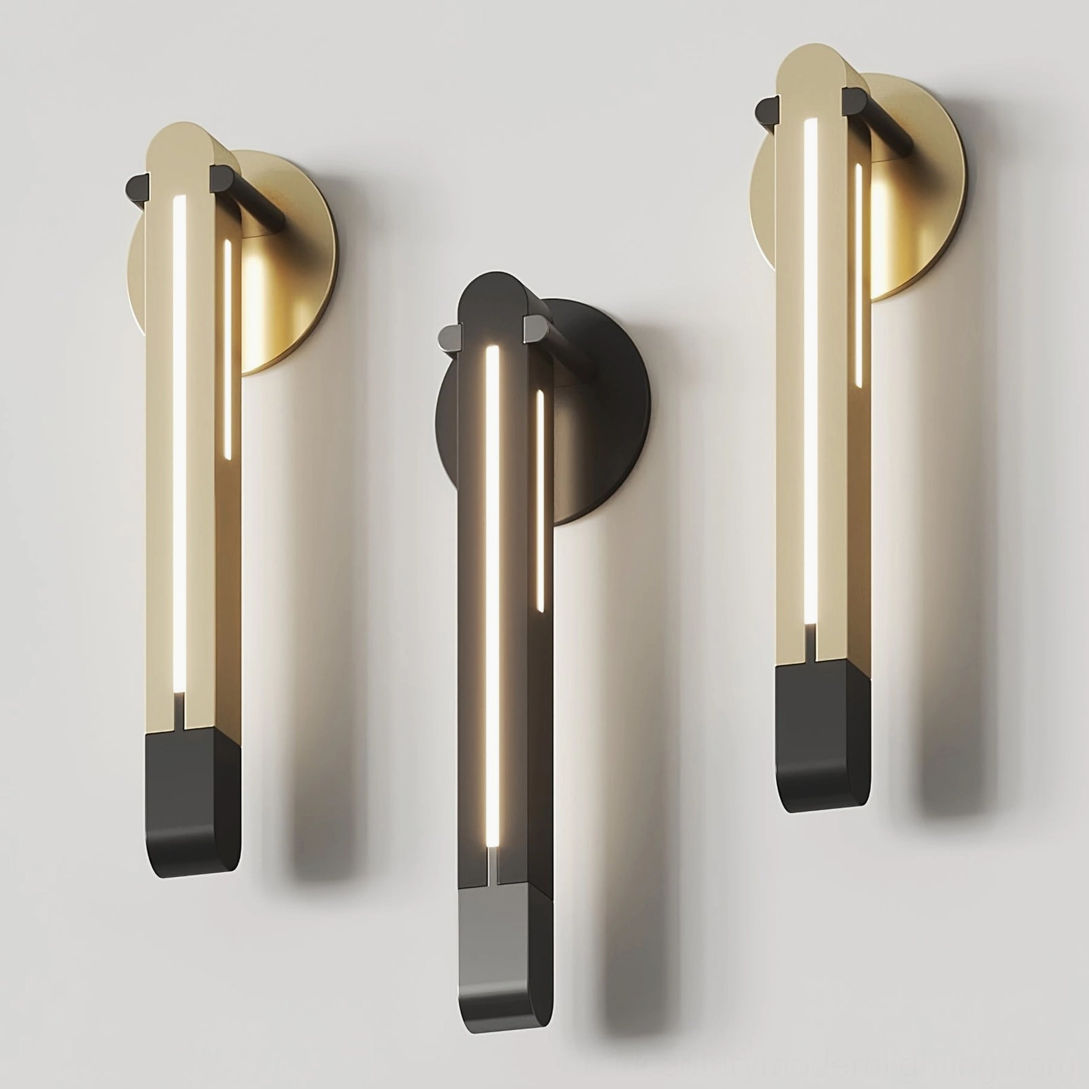 Torpedo wall sconce in brass and black dual-tone finish detail view, modern minimalist LED lighting fixture