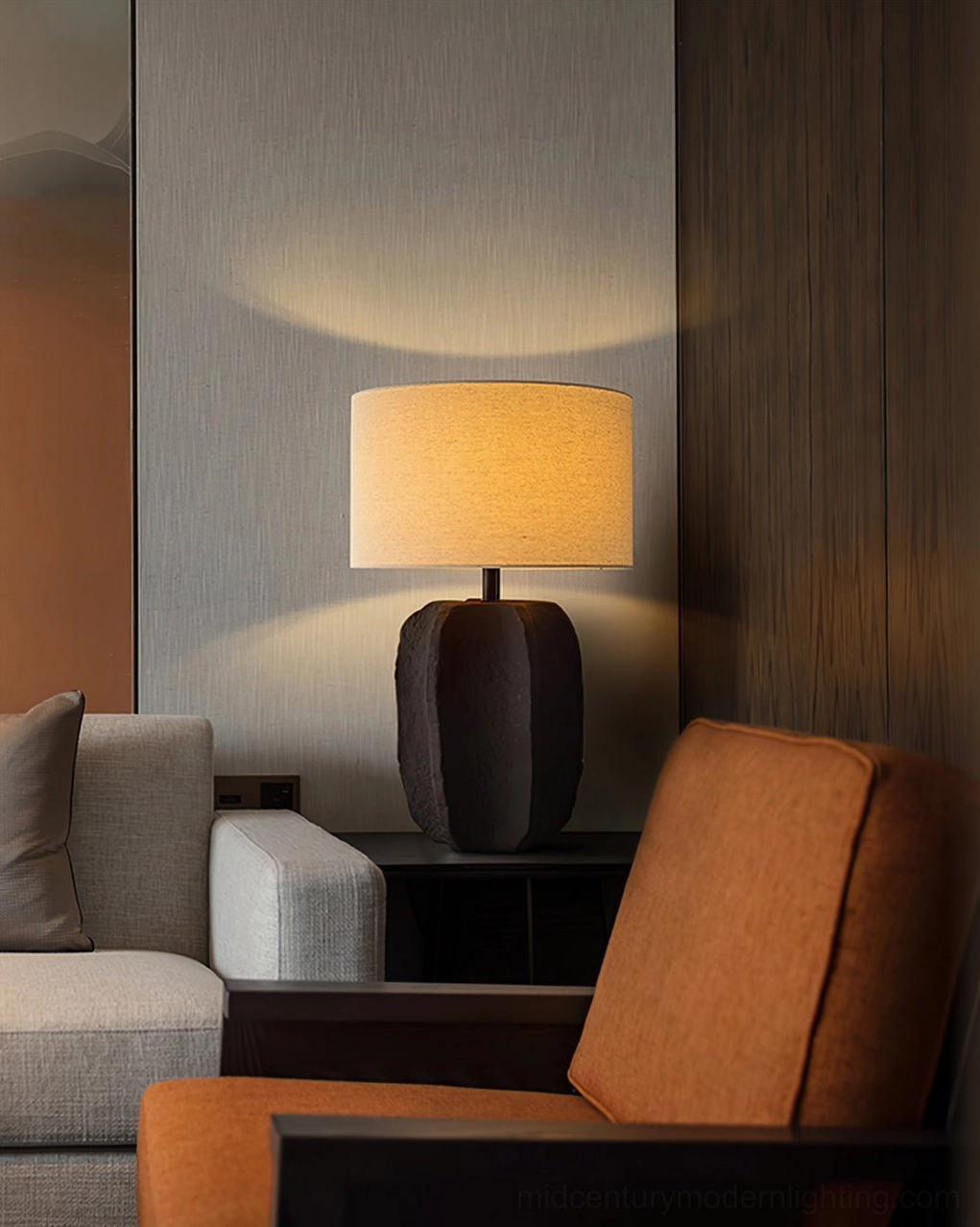 Torso ceramic lamp showing fabric shade premium quality construction