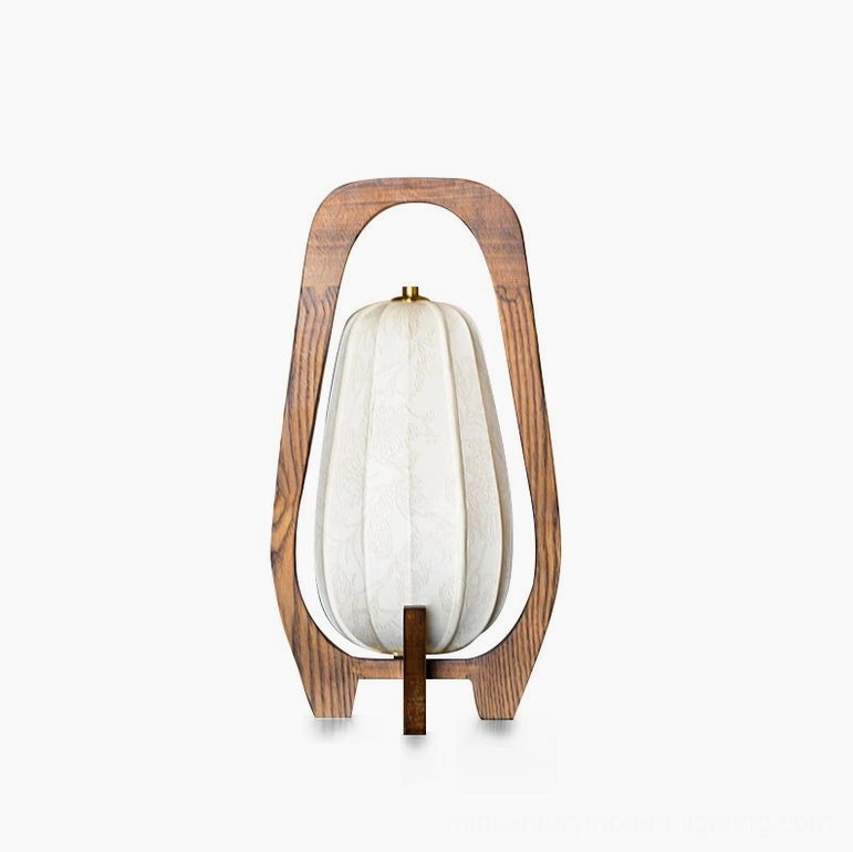 Totem table lamp white and walnut finish options, product hero shot for e-commerce display