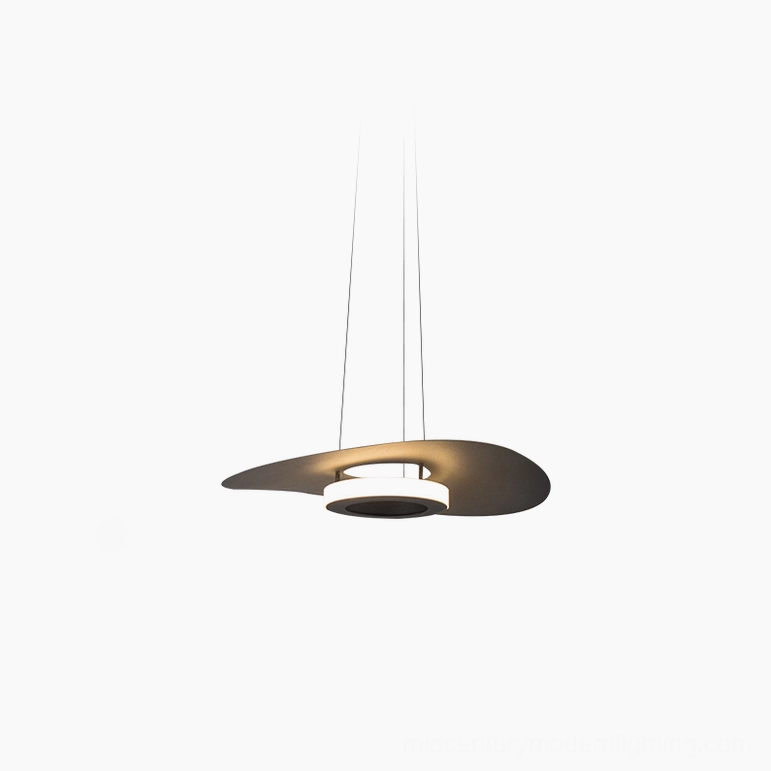 Towers black disc LED pendant lamp silhouette white background