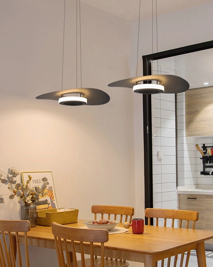 Multiple Towers disc pendant lights dual setup interior design
