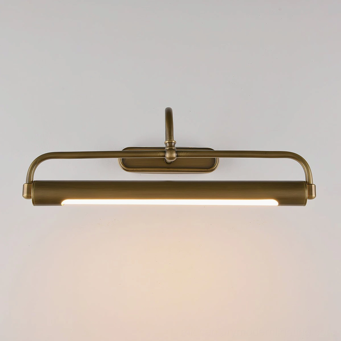 Transitional style wall sconce with curved gooseneck, functional task lighting fixture