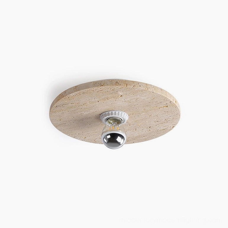 Travertine natural stone ceiling light small 30cm diameter flush mount bedroom lighting solution