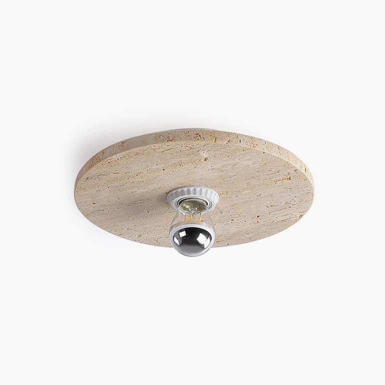 Travertine stone ceiling lamp large 50cm flush mount version warm neutral beige natural finish