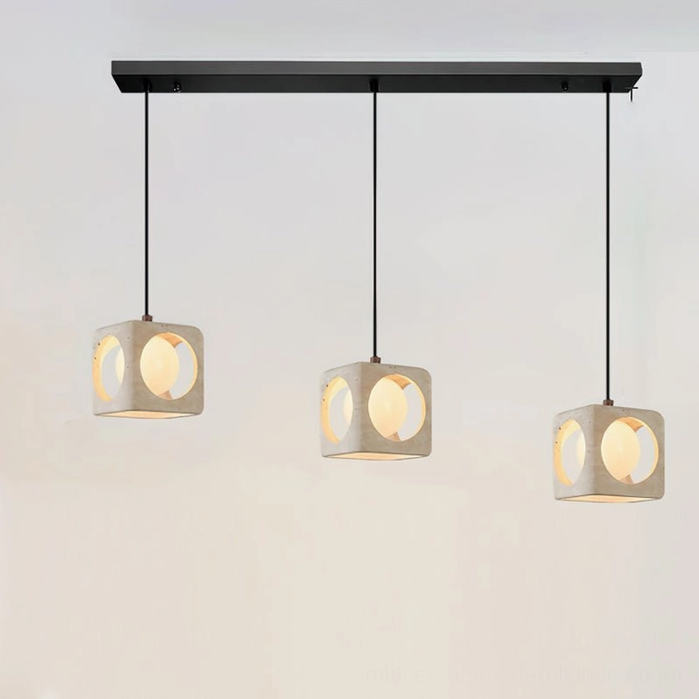 Triple cluster travertine pendant lights architectural ensemble for large dining areas and entryways