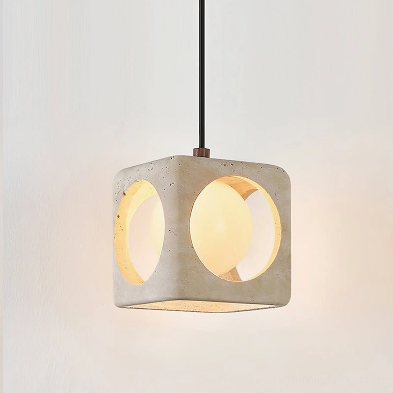 Single 5.9 inch travertine pendant light in beige white finish with frosted glass dome diffuser