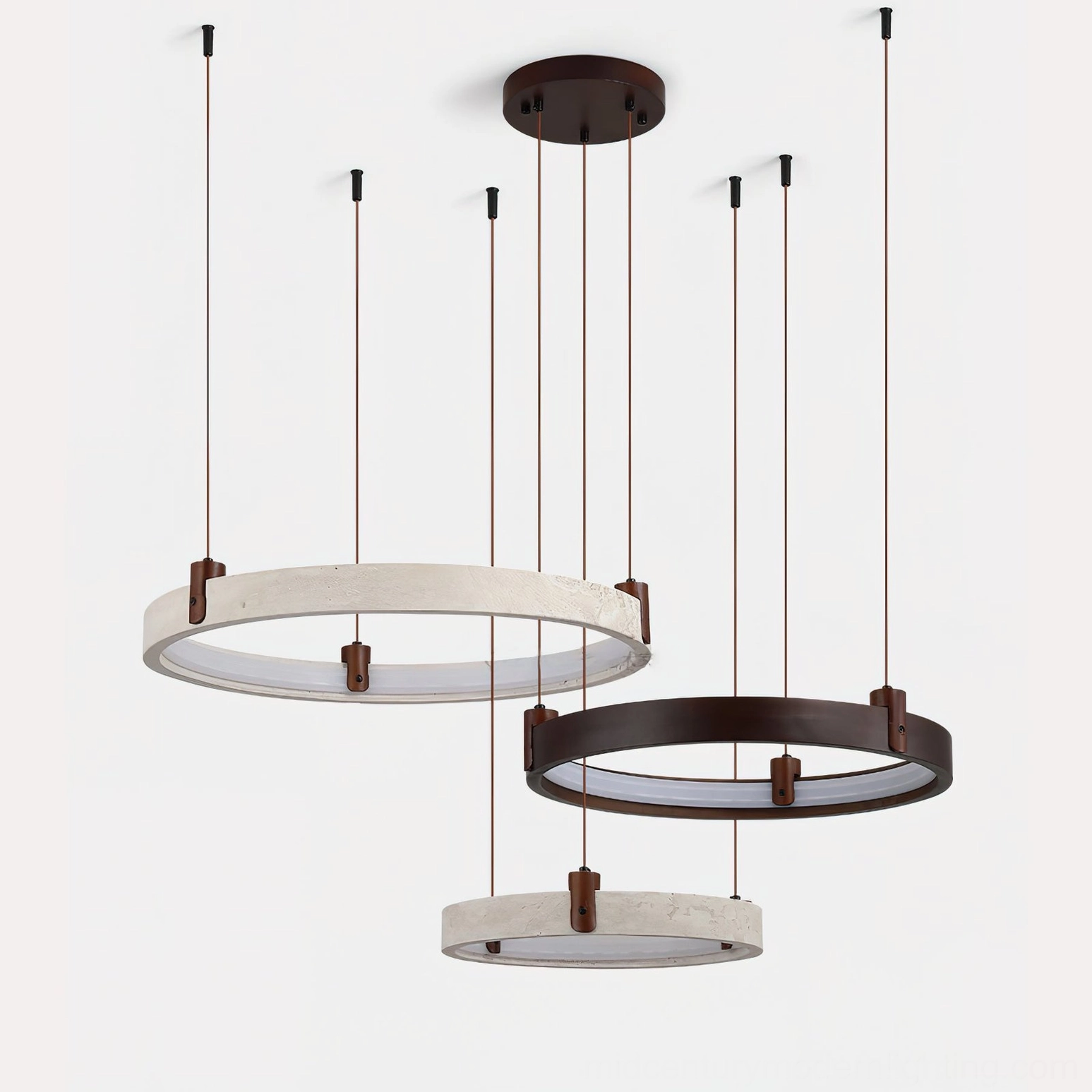 Travertine ring pendant showing natural stone patterning and geometric minimalist design aesthetic