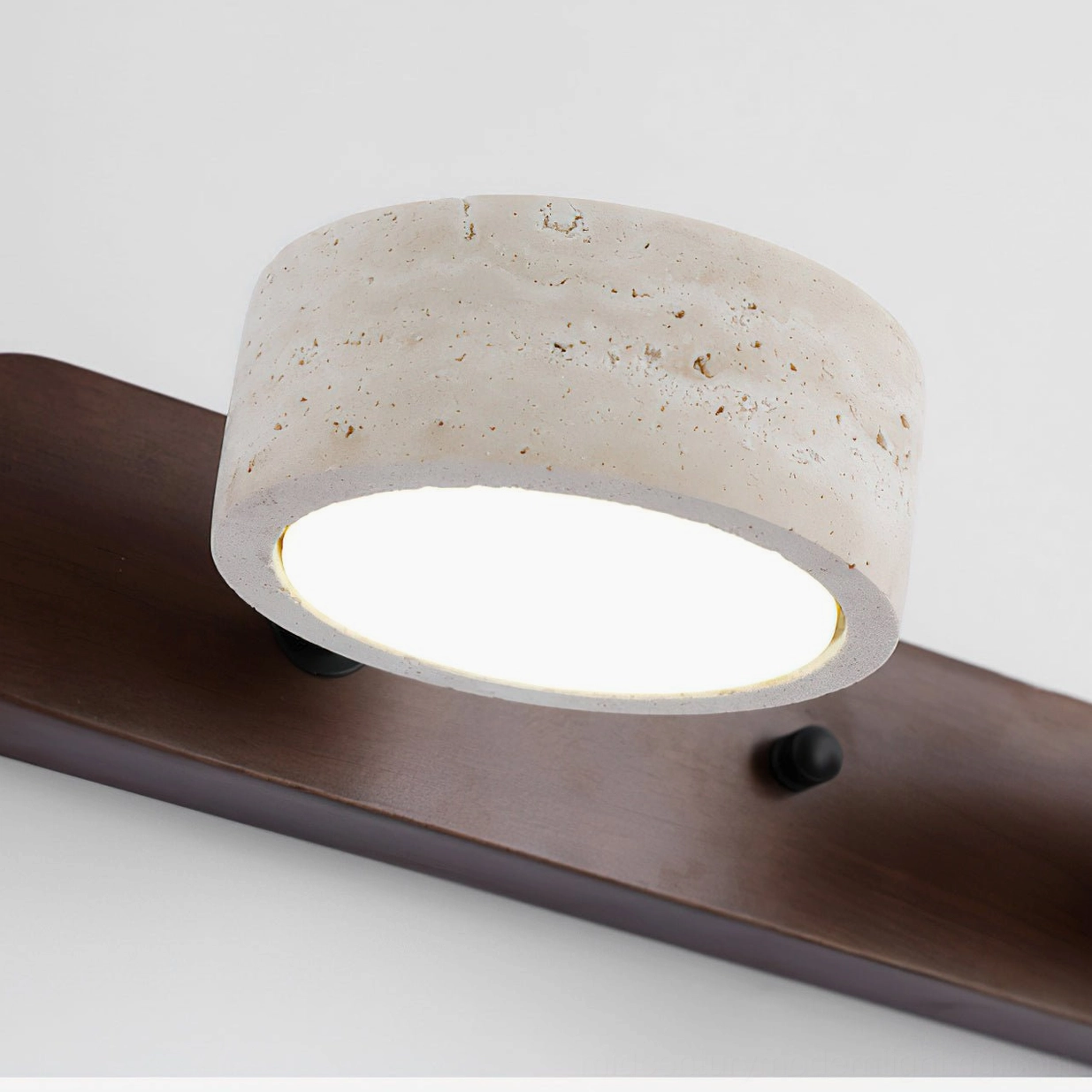 2-head travertine wall lamp beige wood finish warm light color temperature