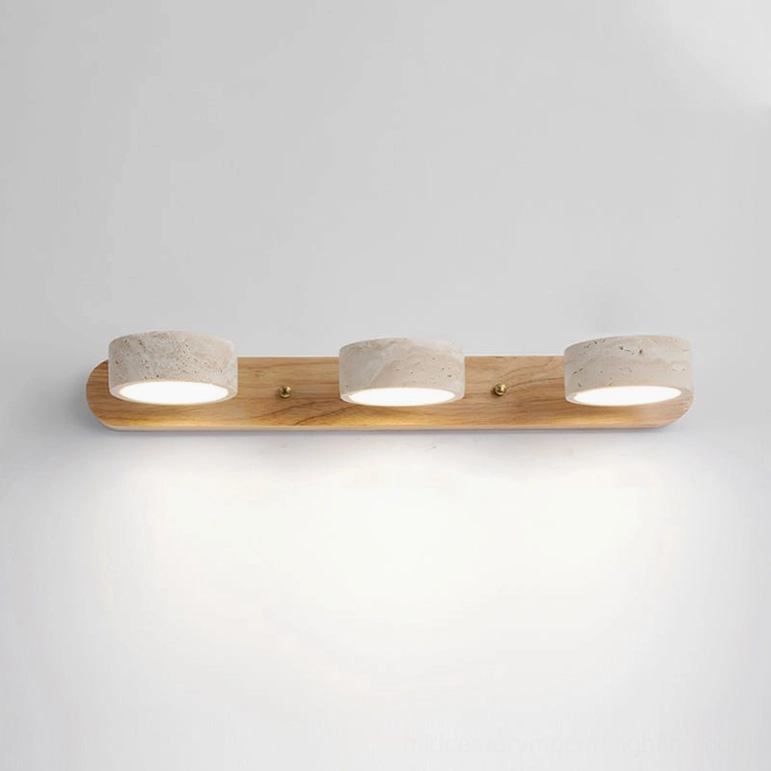 3-head travertine wall lamp beige wood color option lighting distribution pattern
