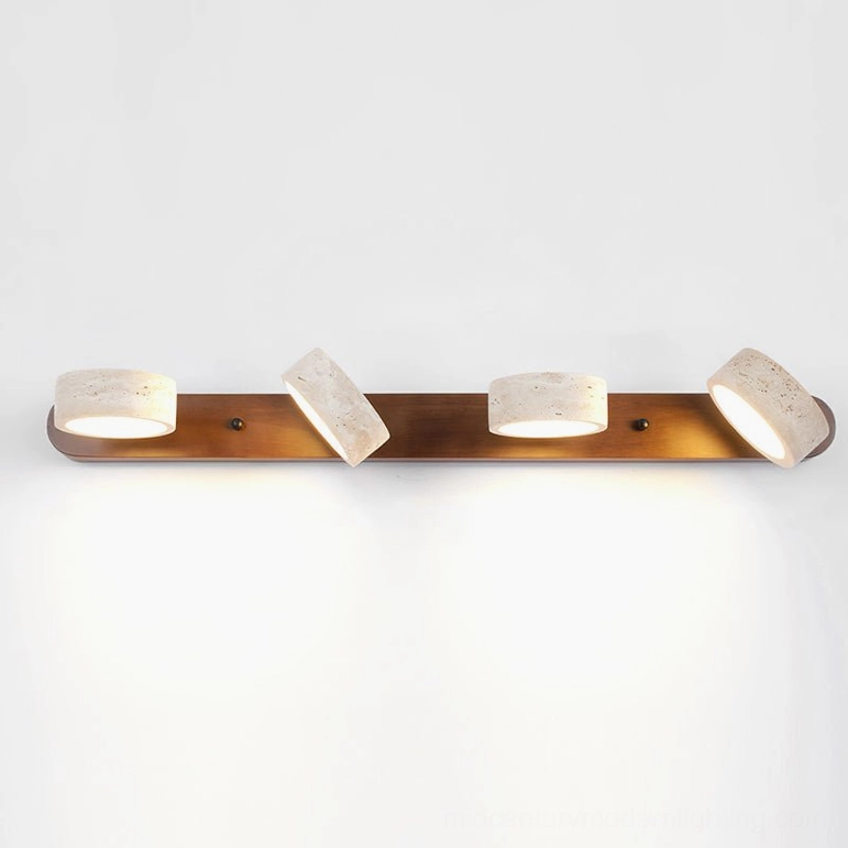 4-head travertine wall lamp beige walnut finish full configuration display
