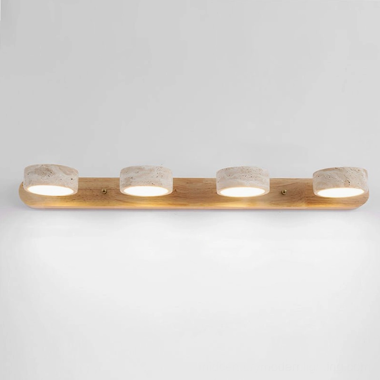 4-head travertine wall lamp beige wood finish warm dimming triac control ready