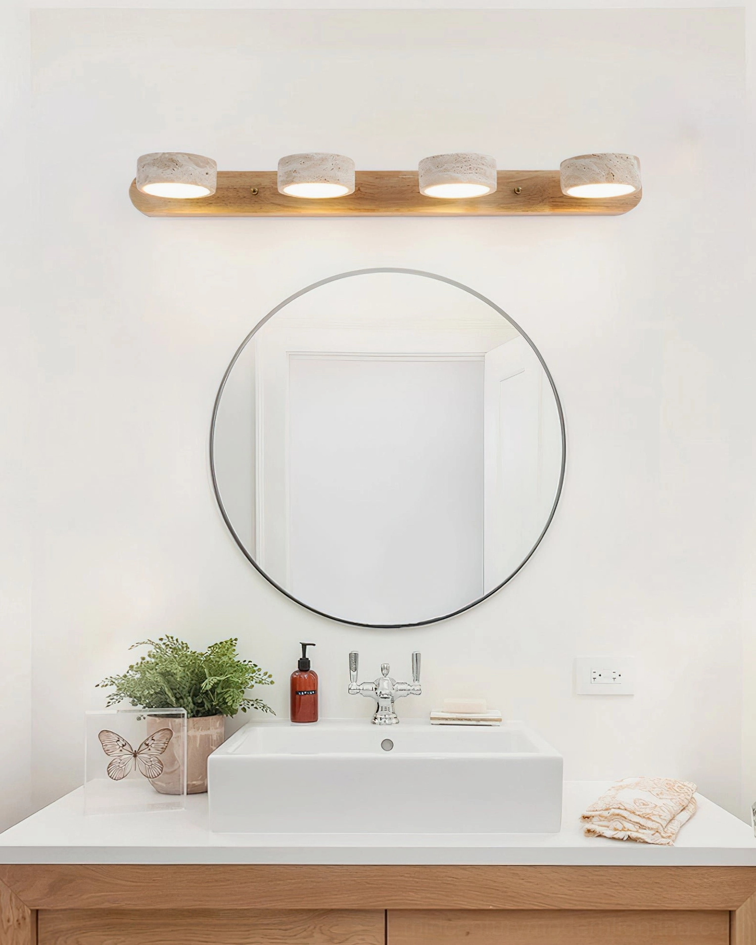 Travertine wall lamp mounting installation wall bracket hardware close-up