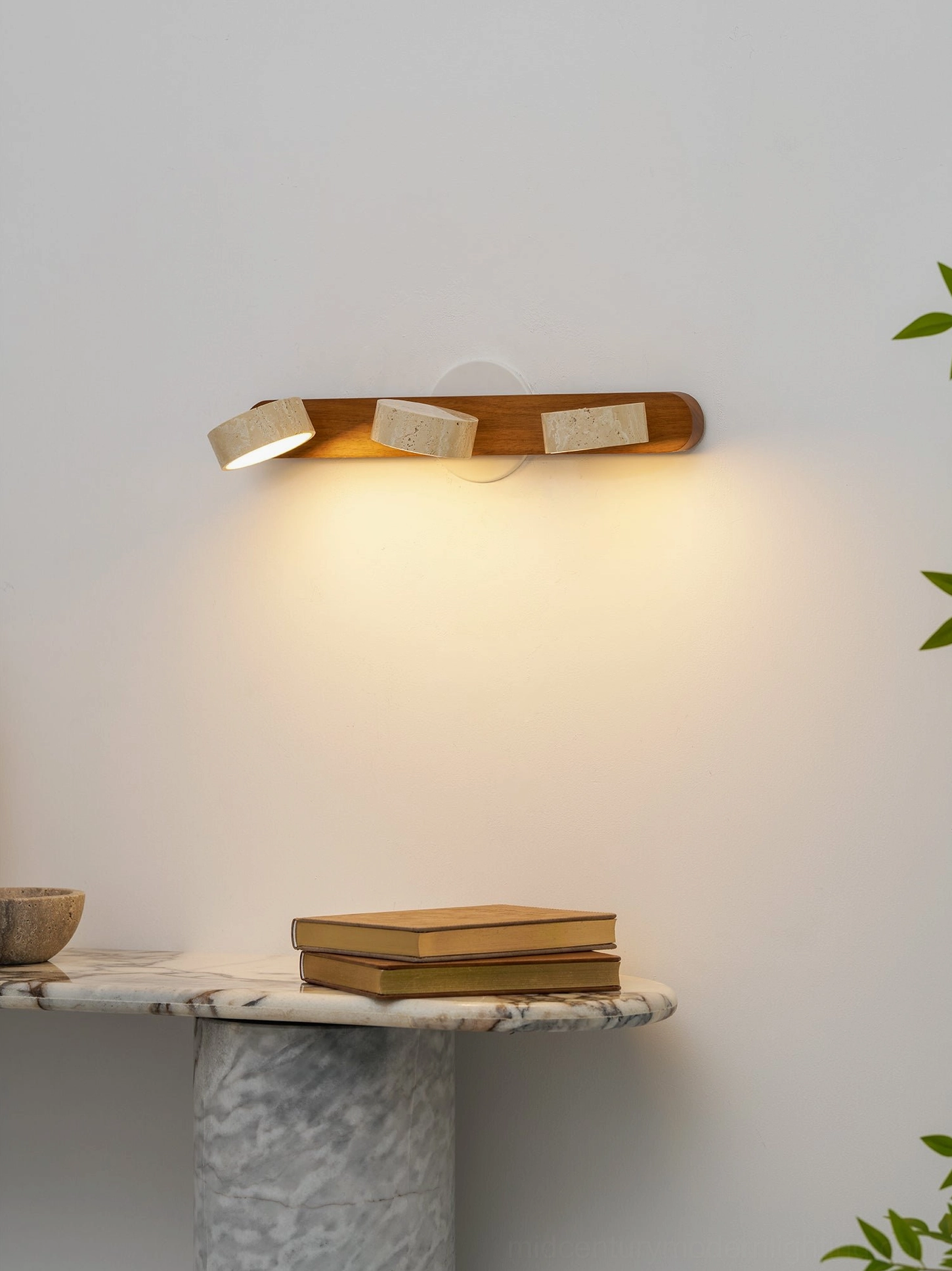 Elias travertine wall sconce warm light output warm dimming option comparison