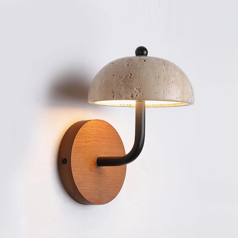 stone and wood wall lamp artistic detail showcasing craftsmanship and material quality