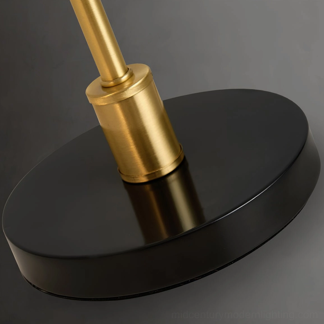 Tresa brass lamp base and joint detail close-up glossy black metal finish hardware