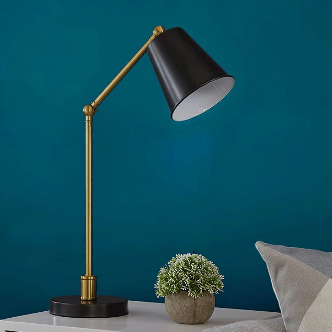 Tresa mid-century modern table lamp side angle view bedside table with plant home decor