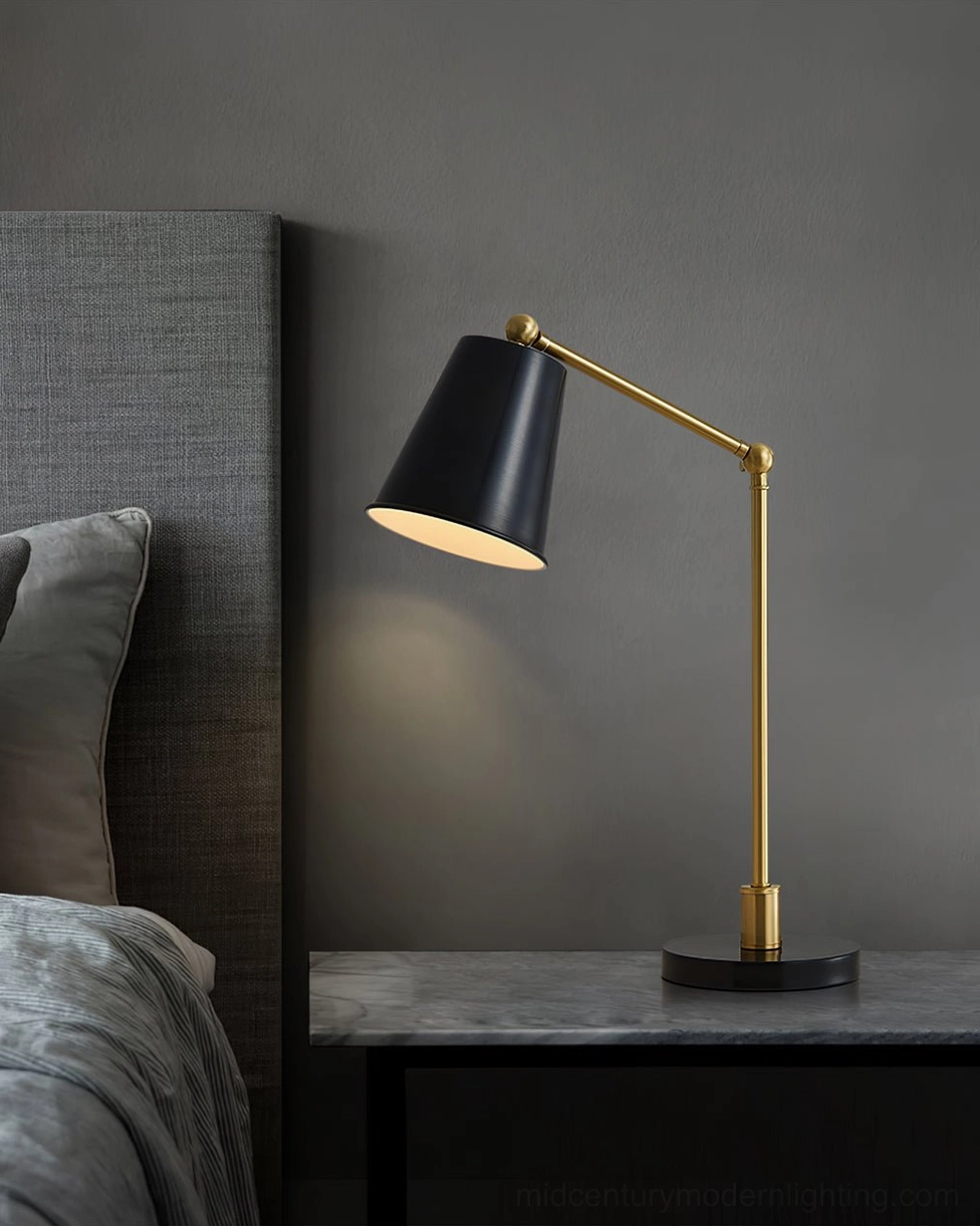 Tresa swing arm brass table lamp side profile modern bedroom luxury ambient lighting