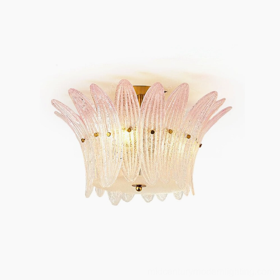 Treviso frosted glass semi-flush ceiling light with crushed-ice finish and polished chrome hardware, front close-up view on white background