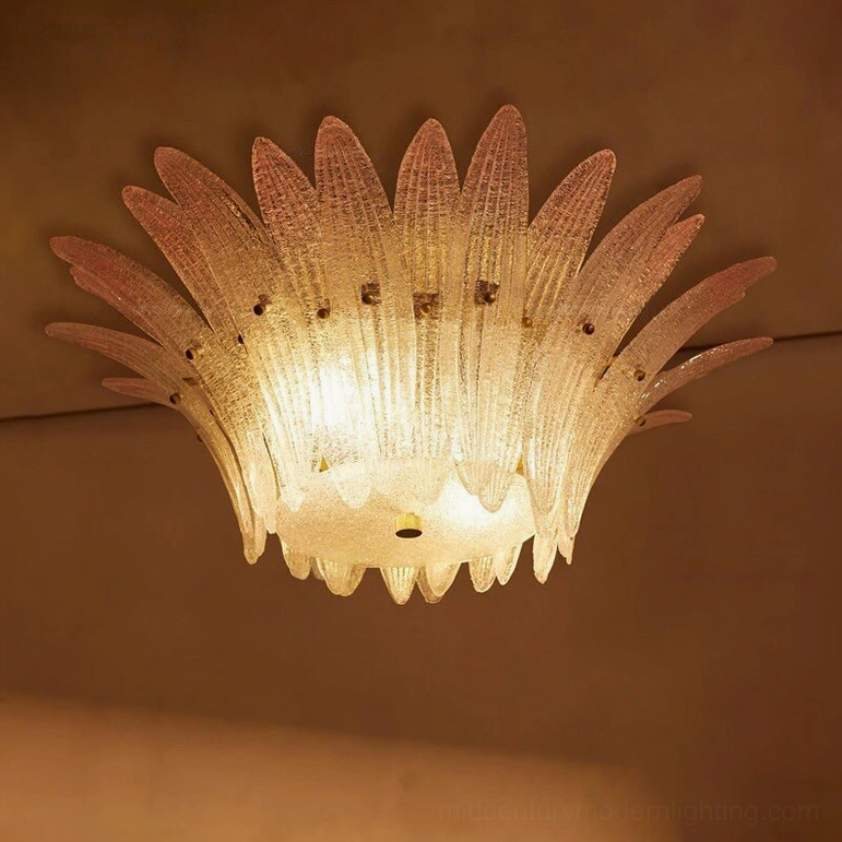 Treviso frosted crushed-ice glass ceiling light showing textured surface detail and organic quartz-like appearance