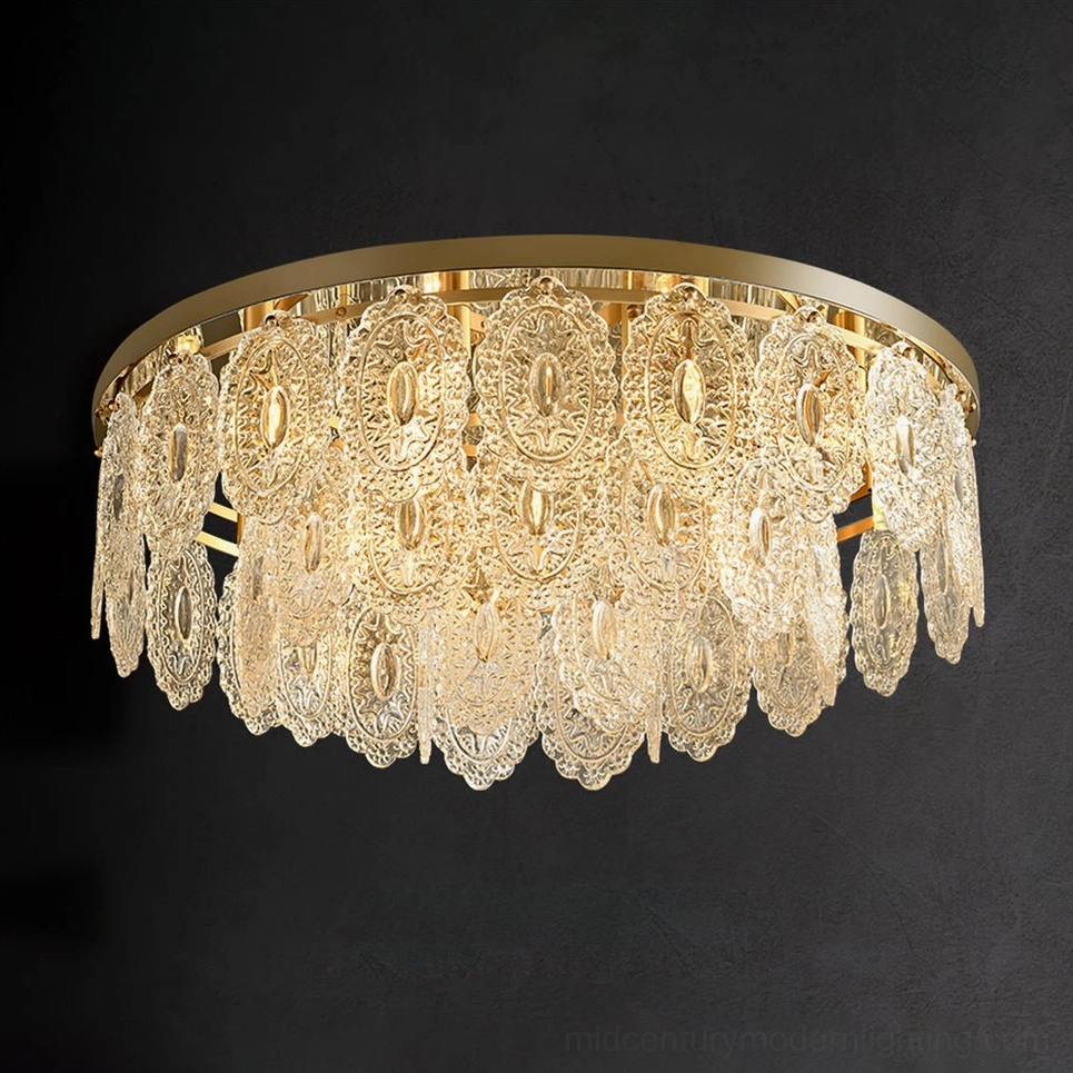 Trillion brass ceiling lamp featuring premium textured glass and brushed metal finish craftsmanship