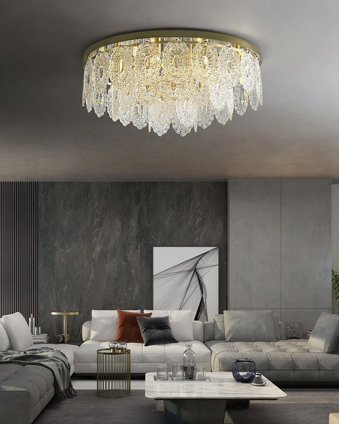 Geometric design of Trillion ceiling lamp emphasizing clean lines and mid-century modern architecture influence