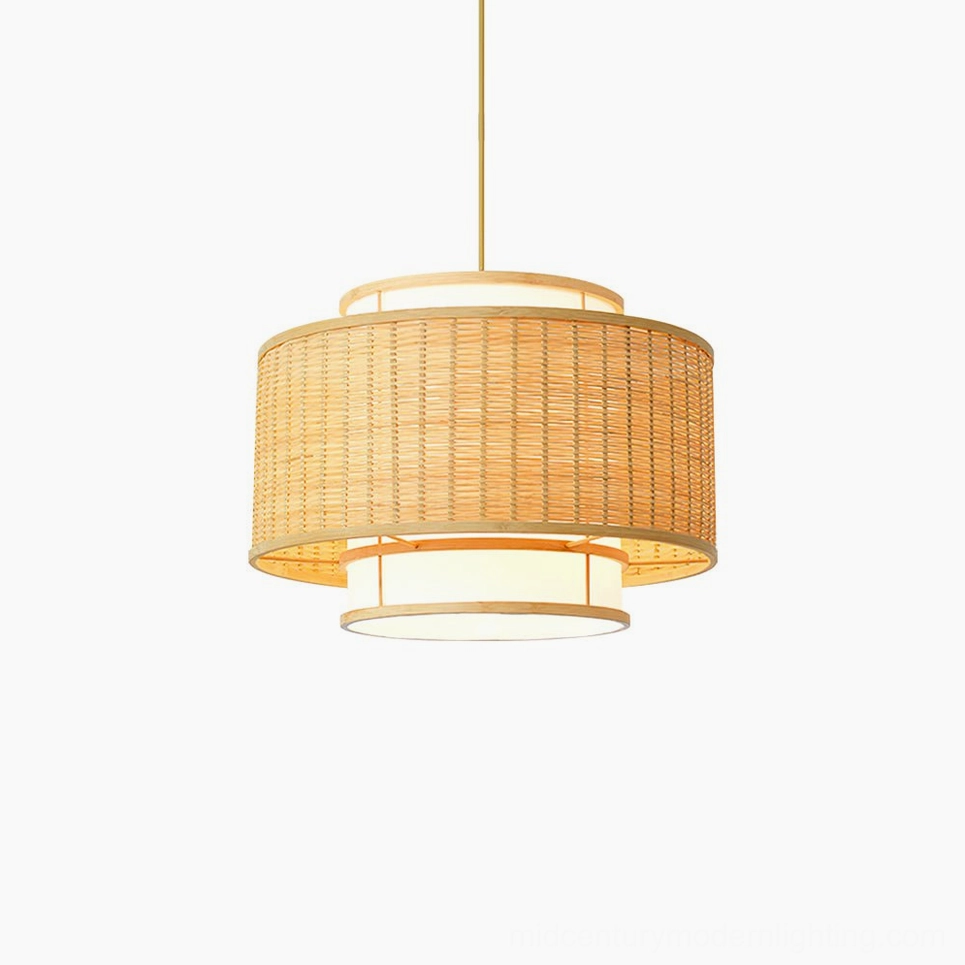 Trinidad two-tier rattan pendant lamp natural bamboo 45cm diameter mid-century modern lighting