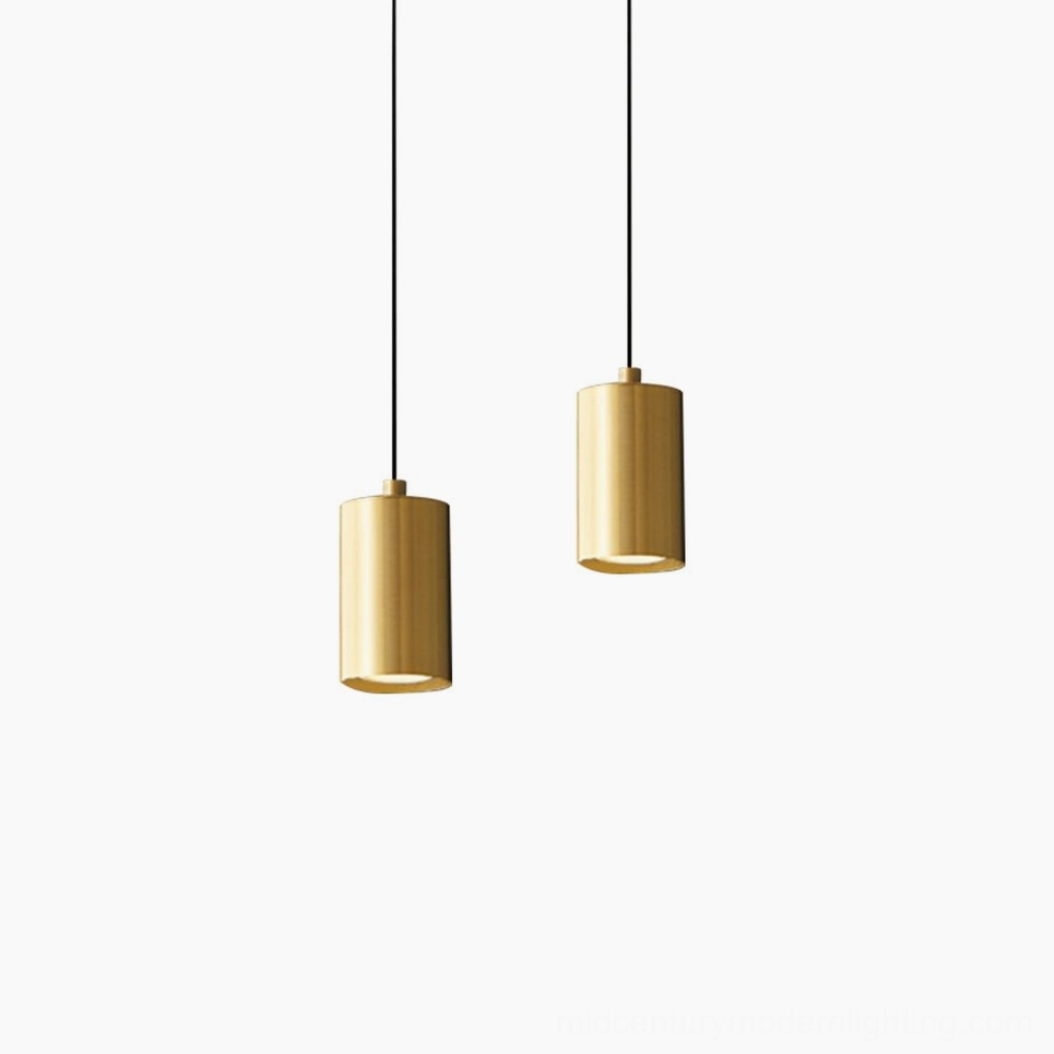 Brushed brass trio pendant lamp product showcase - mid-century modern design icon
