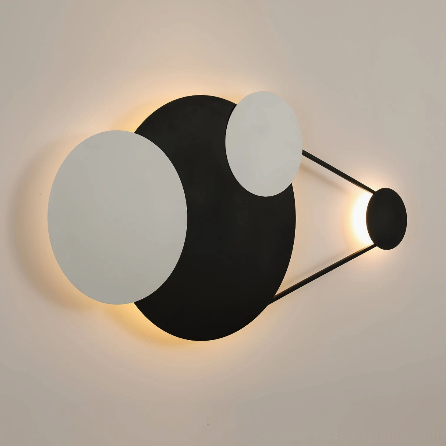 Vertical Trio wall lamp with warm side-lit backlighting emphasizing matte black metal frame details