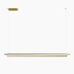 Trisel linear LED pendant light in brushed gold finish, minimalist design with ribbed glass diffuser, front view on white background
