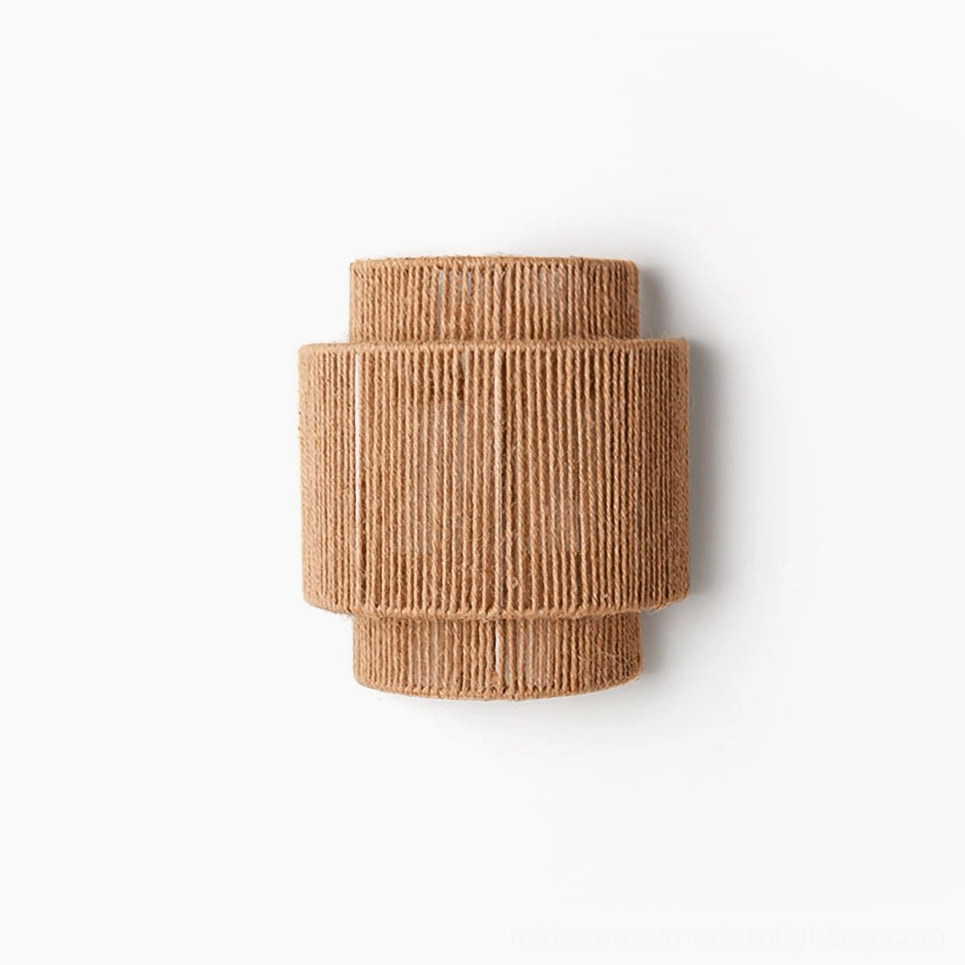 Tristan handcrafted natural jute rope wall sconce, artisanal texture and construction detail