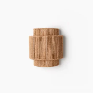 Tristan handcrafted tiered rope wall sconce with natural jute texture, bohemian lighting fixture front view