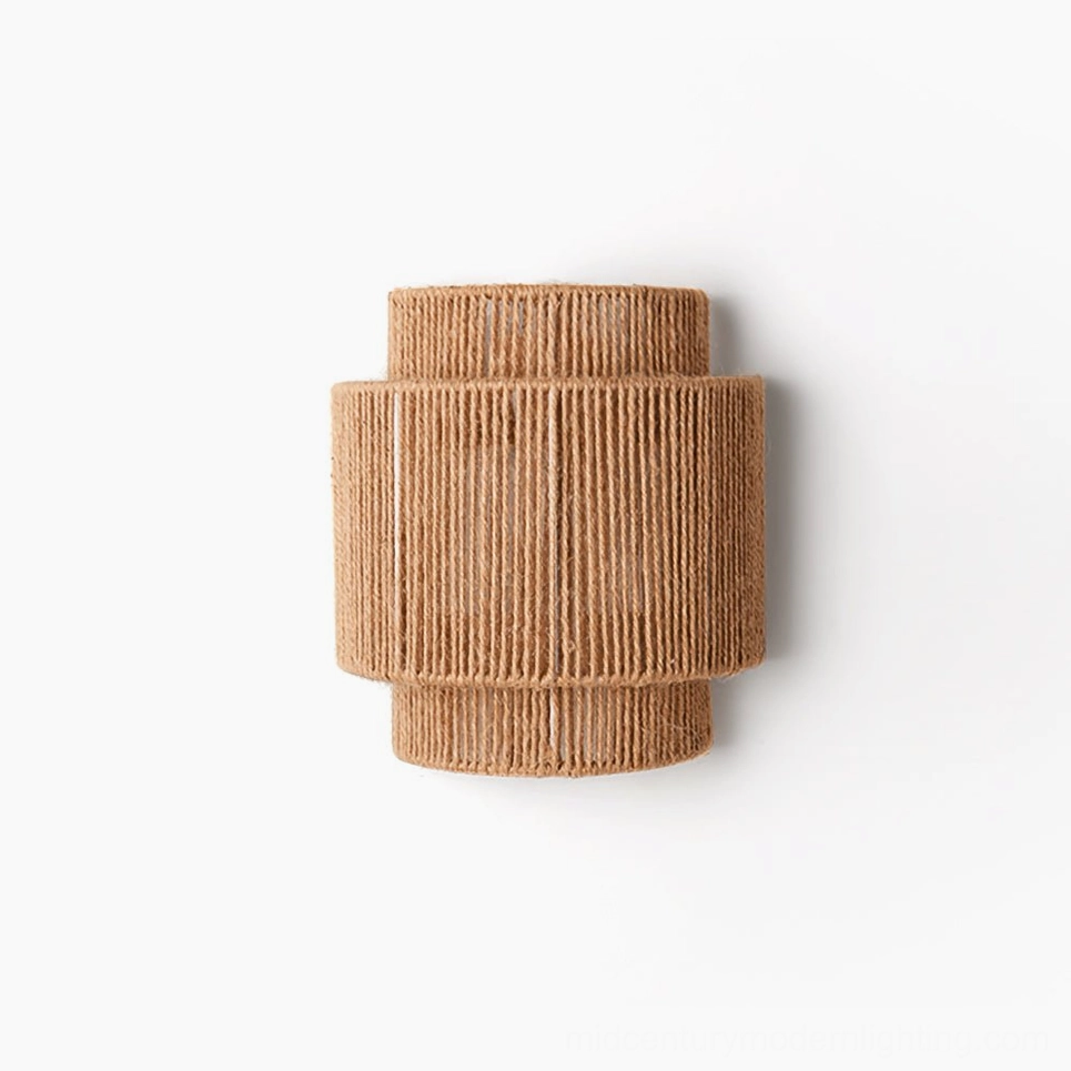 Full product shot of Tristan tiered rope wall lamp, bohemian lighting fixture front perspective