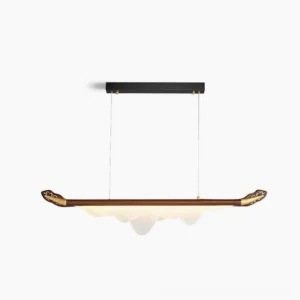 Troag linear walnut pendant light with frosted acrylic diffuser, studio front view on white background