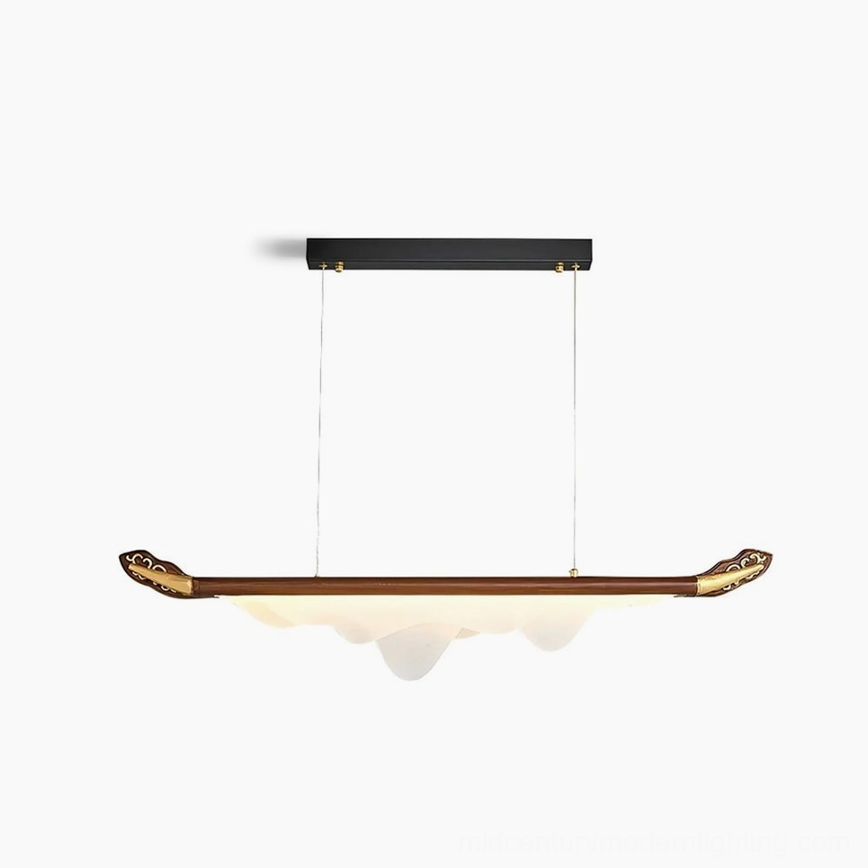 Troag linear walnut pendant light with frosted acrylic diffuser, studio front view on white background