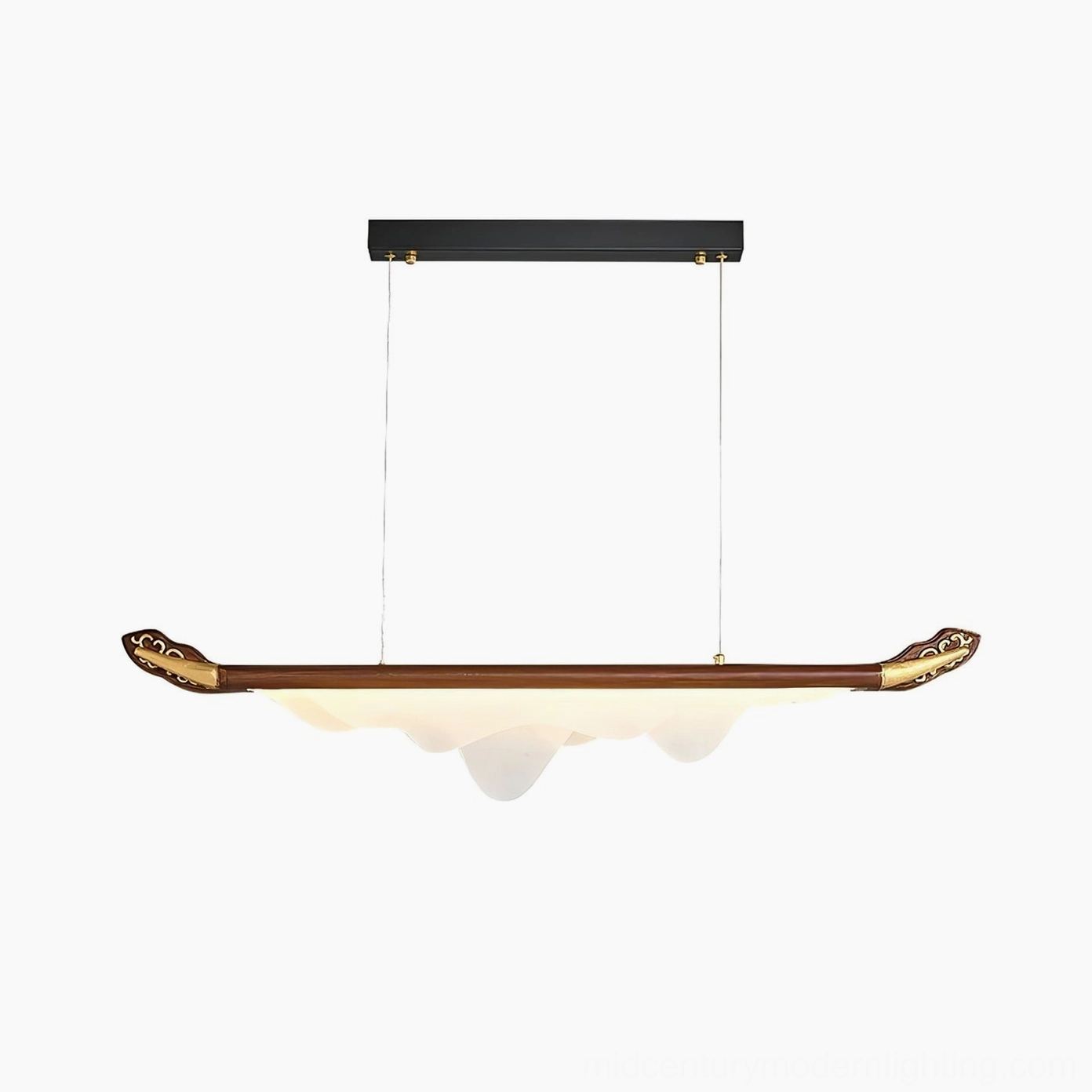 Troag modern pendant light installation showing dimensional proportions and ceiling mounting