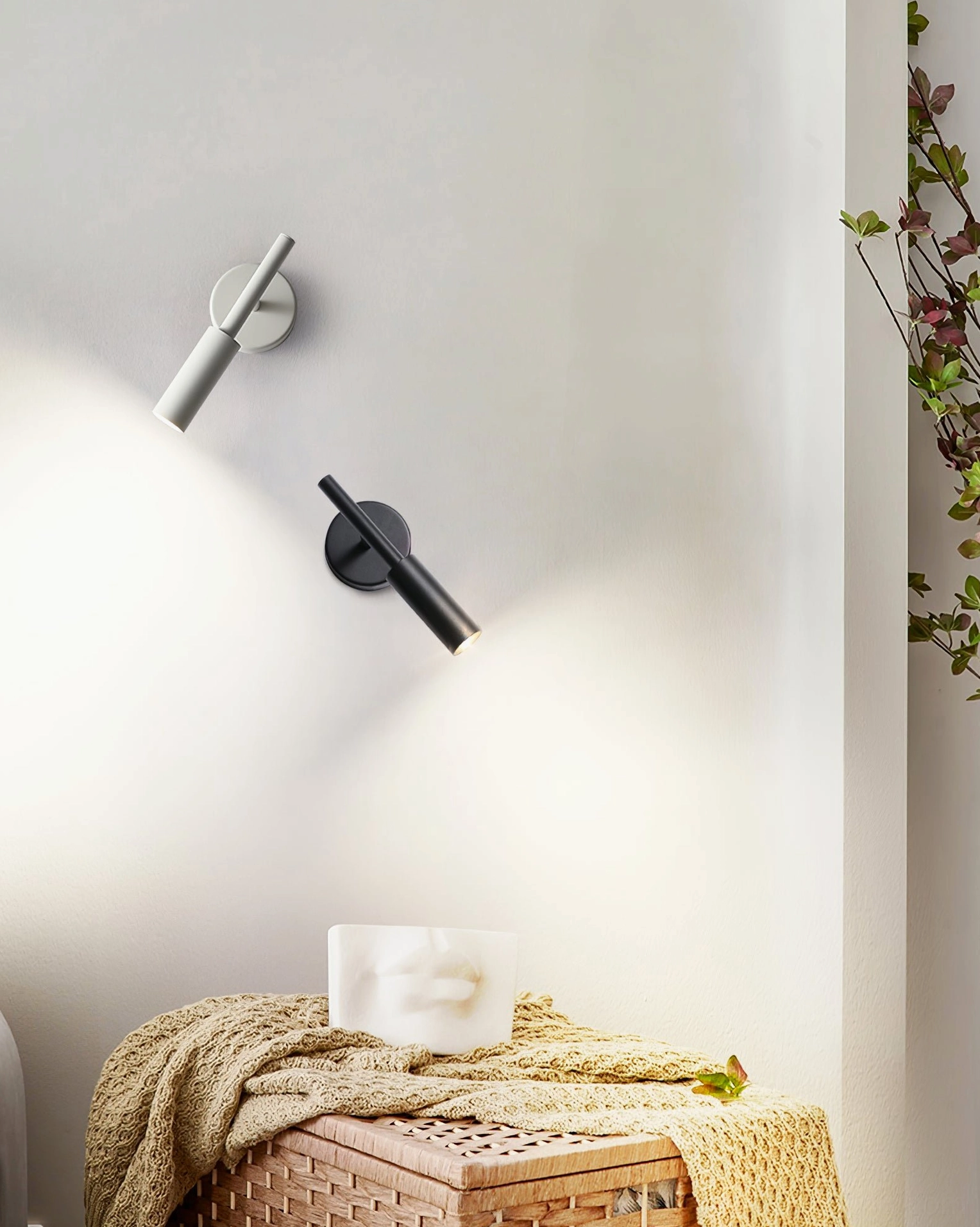 Tubino LED wall sconce matte black white color options architectural