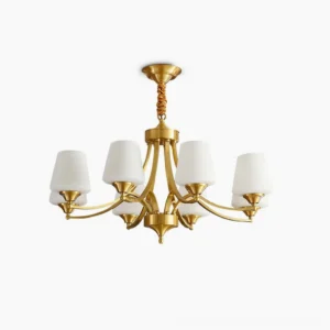 Tuileries brass chandelier 8-light pendant, overhead view on white background showing complete fixture design